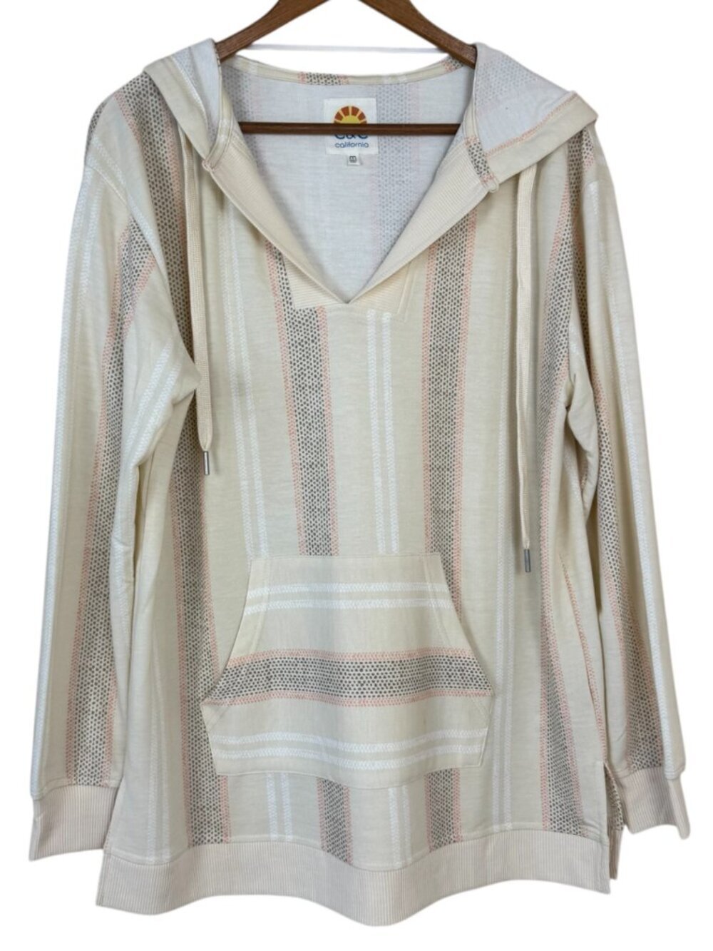 C&C California Hoodie Pullover Ivory Striped Women's Medium Casual Beachy Summer